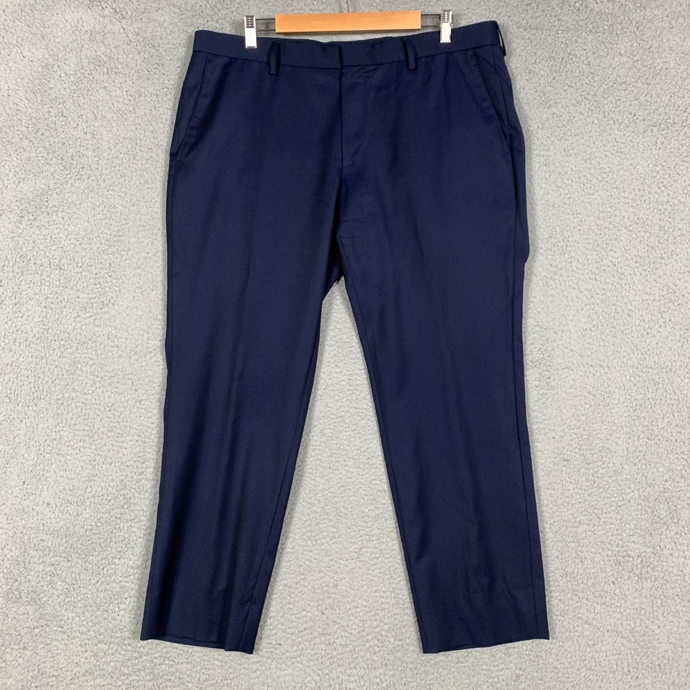 Hugo Boss Genesis Trouser Dress Pants Men's 38‎ x 28 Navy Flat Front Slim Career